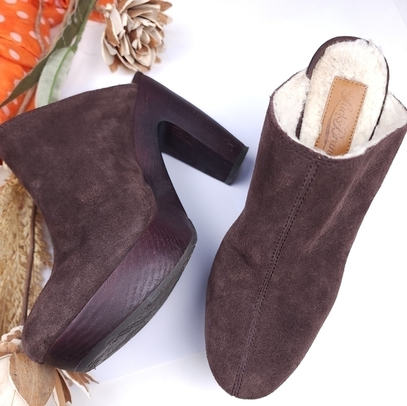 Lucky Brand Brown Suede Chunky Heel Platform Mules Sz 9m - Picture 1 of 11